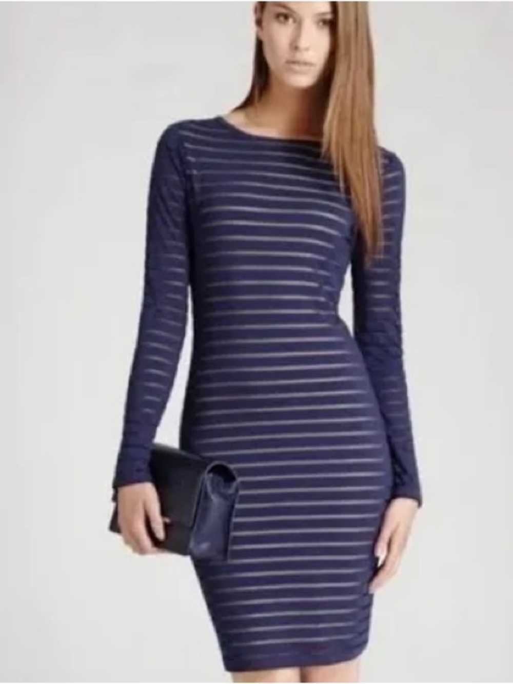 Reiss Navy Striped Long-Sleeve Bodycon Dress